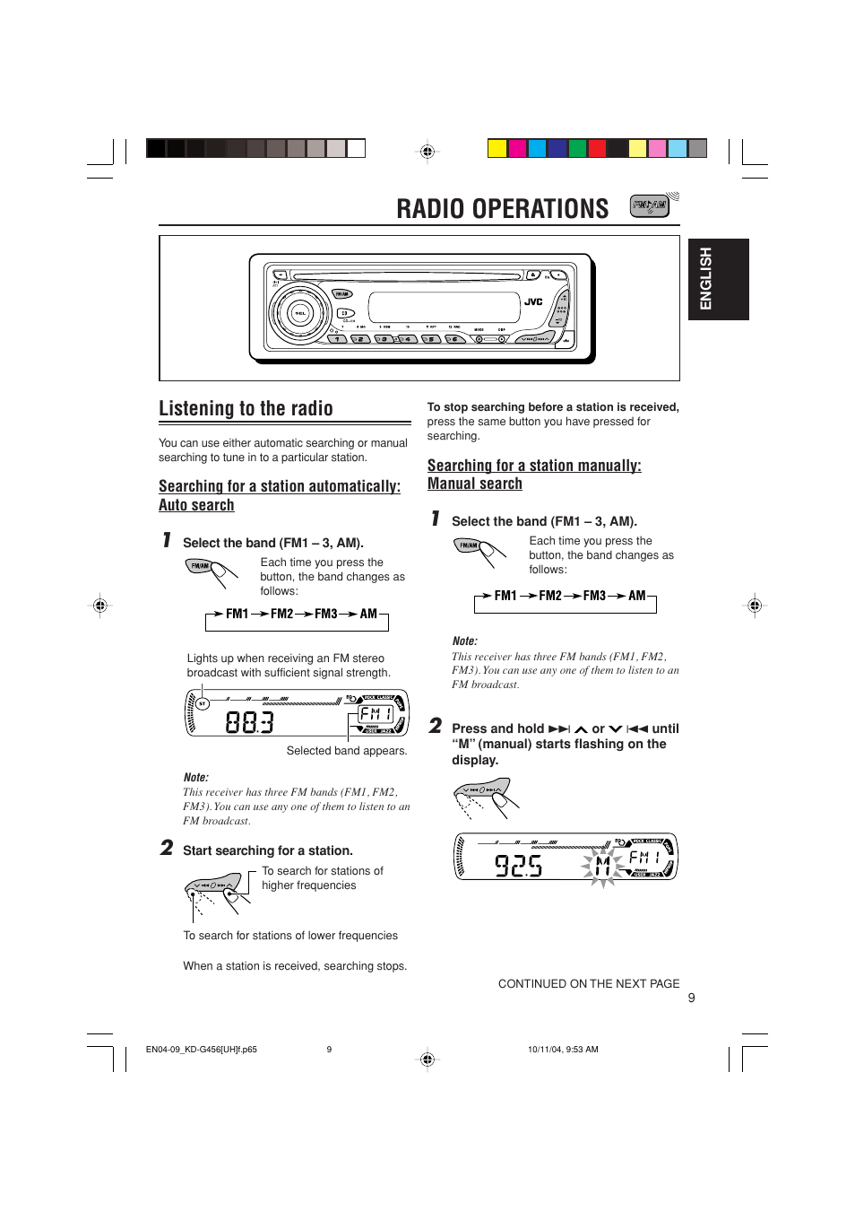 Radio operations, Listening to the radio | JVC GET0291-002A User Manual | Page 9 / 38