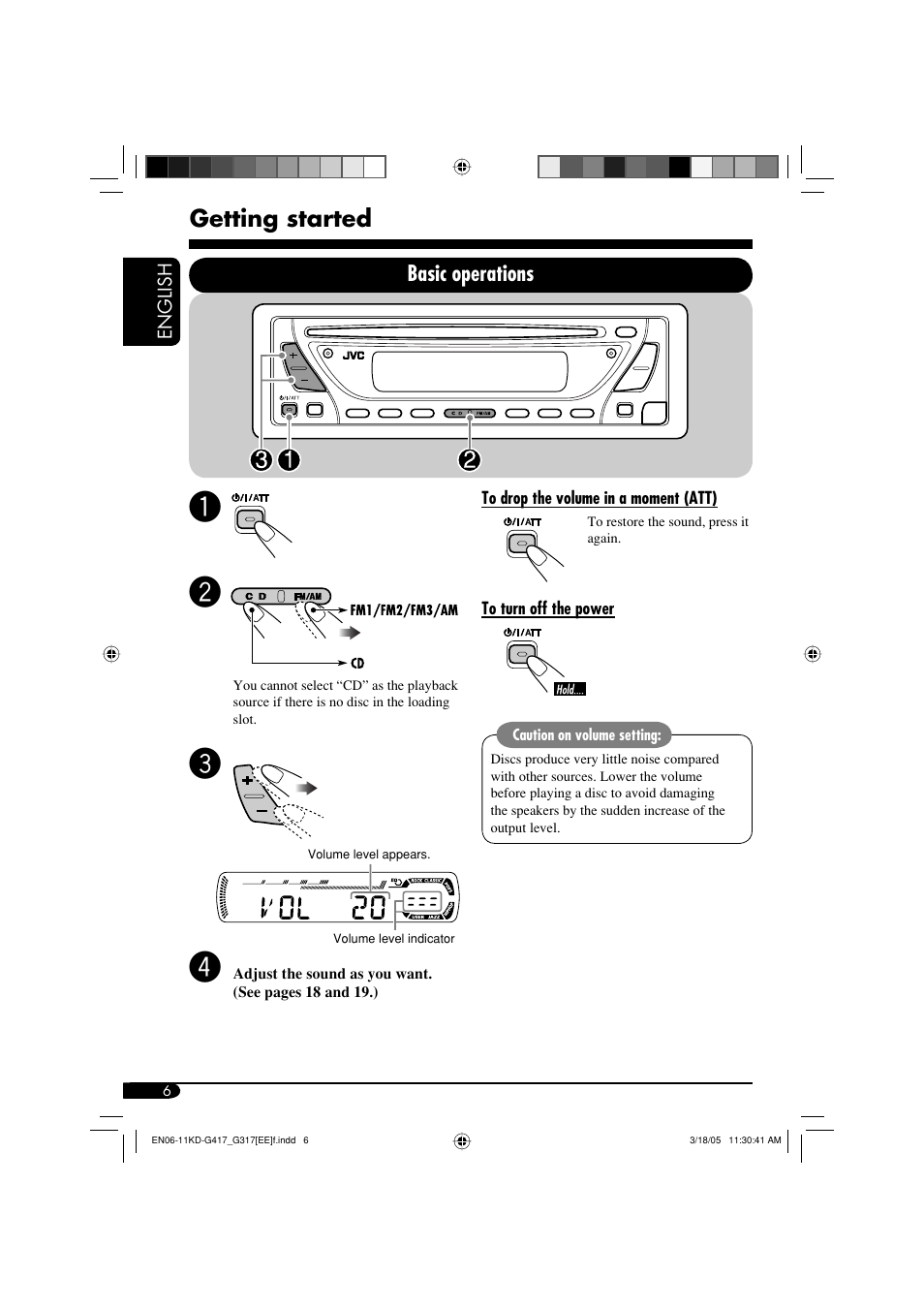 Getting started, Basic operations | JVC KD-G317 User Manual | Page 6 / 32