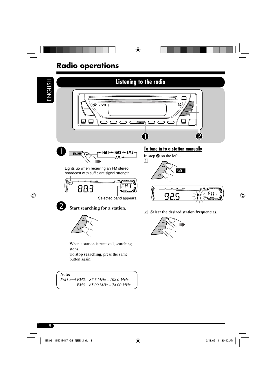 Radio operations, Listening to the radio | JVC KD-G317 User Manual | Page 8 / 32