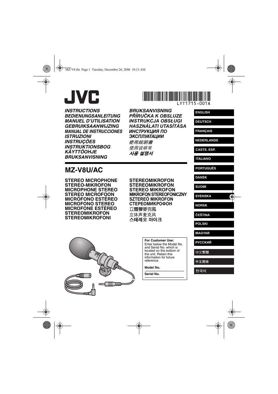 JVC MZ-V8U/AC User Manual | 24 pages