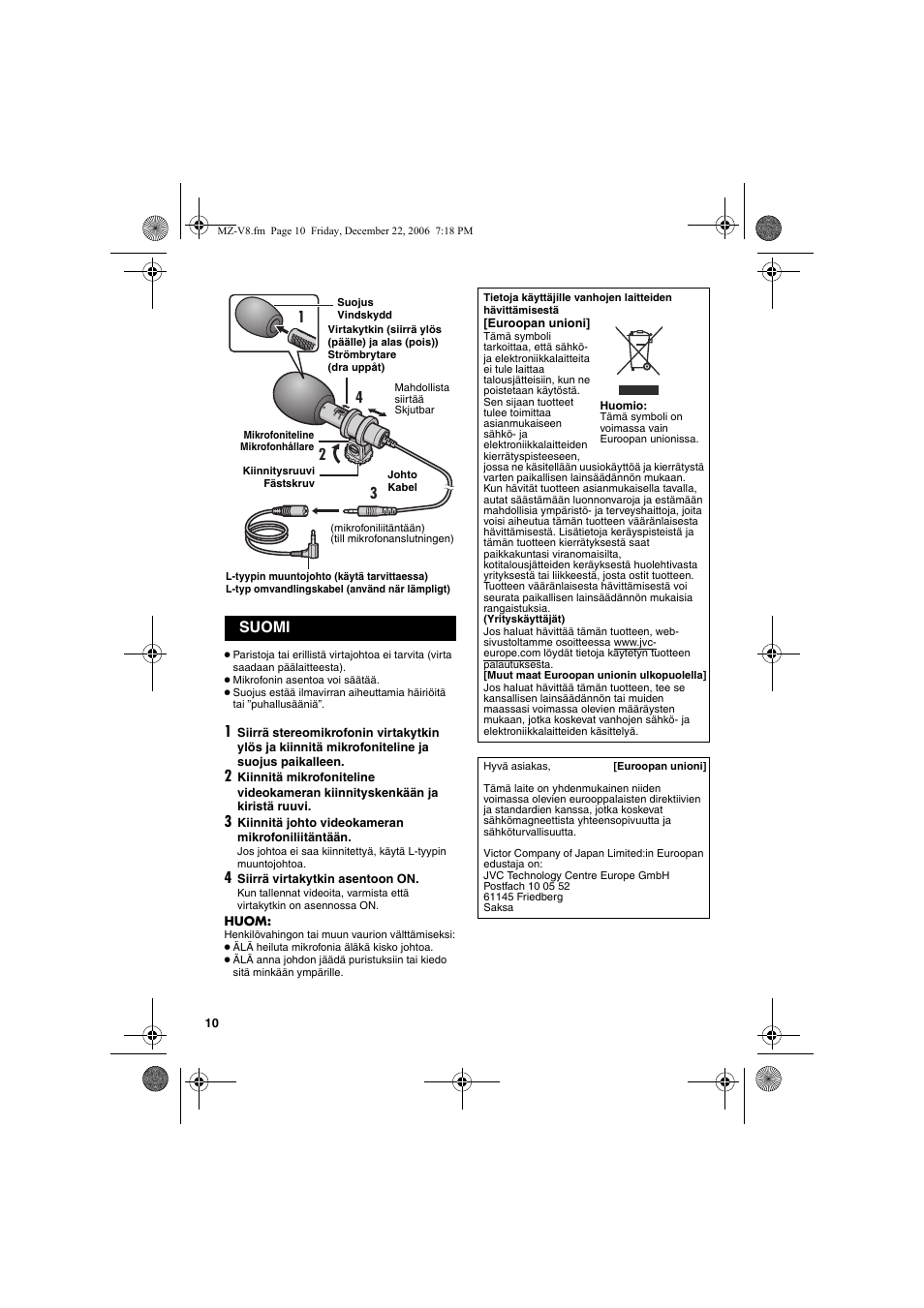 Suomi | JVC MZ-V8U/AC User Manual | Page 10 / 24