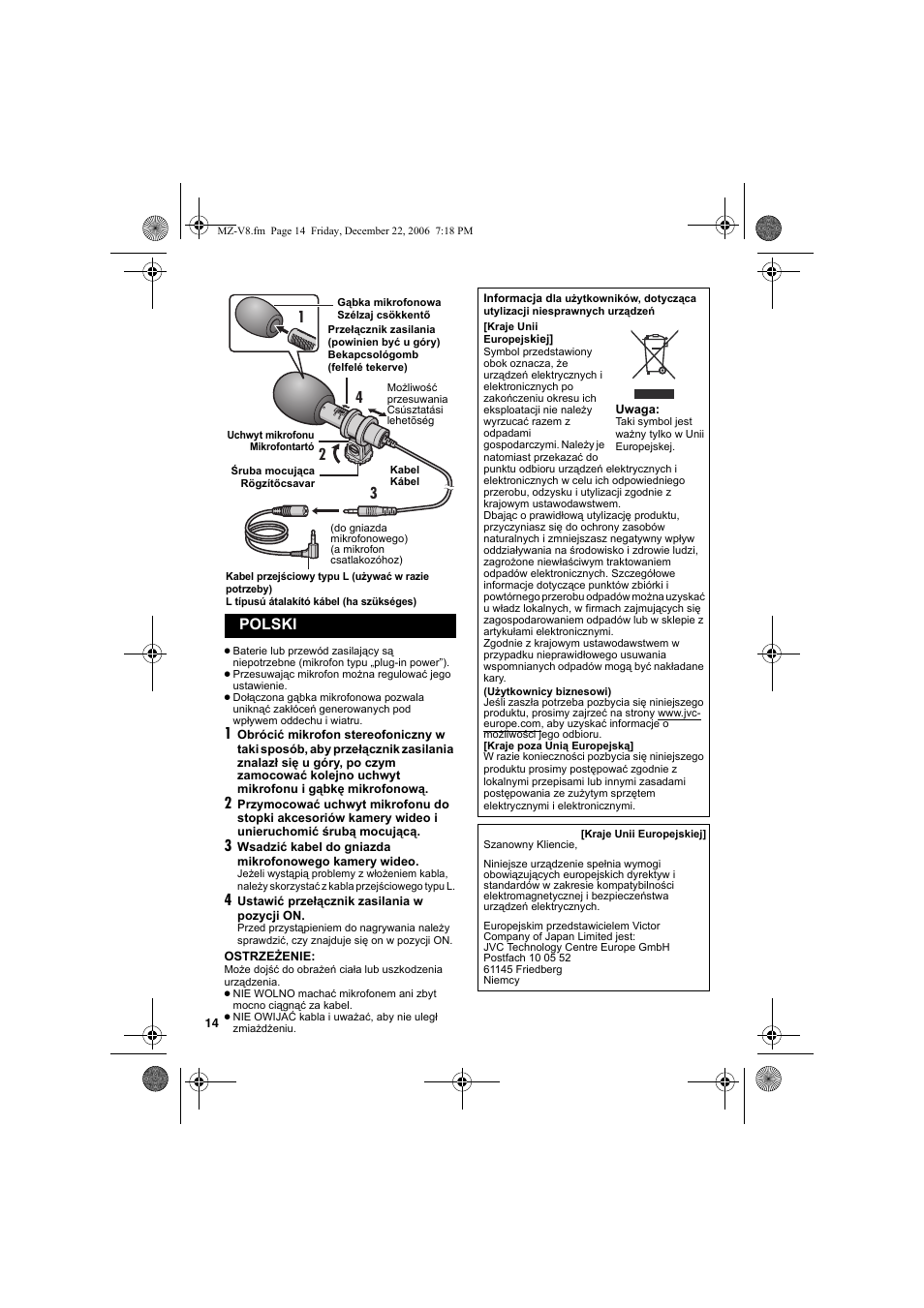 Polski | JVC MZ-V8U/AC User Manual | Page 14 / 24