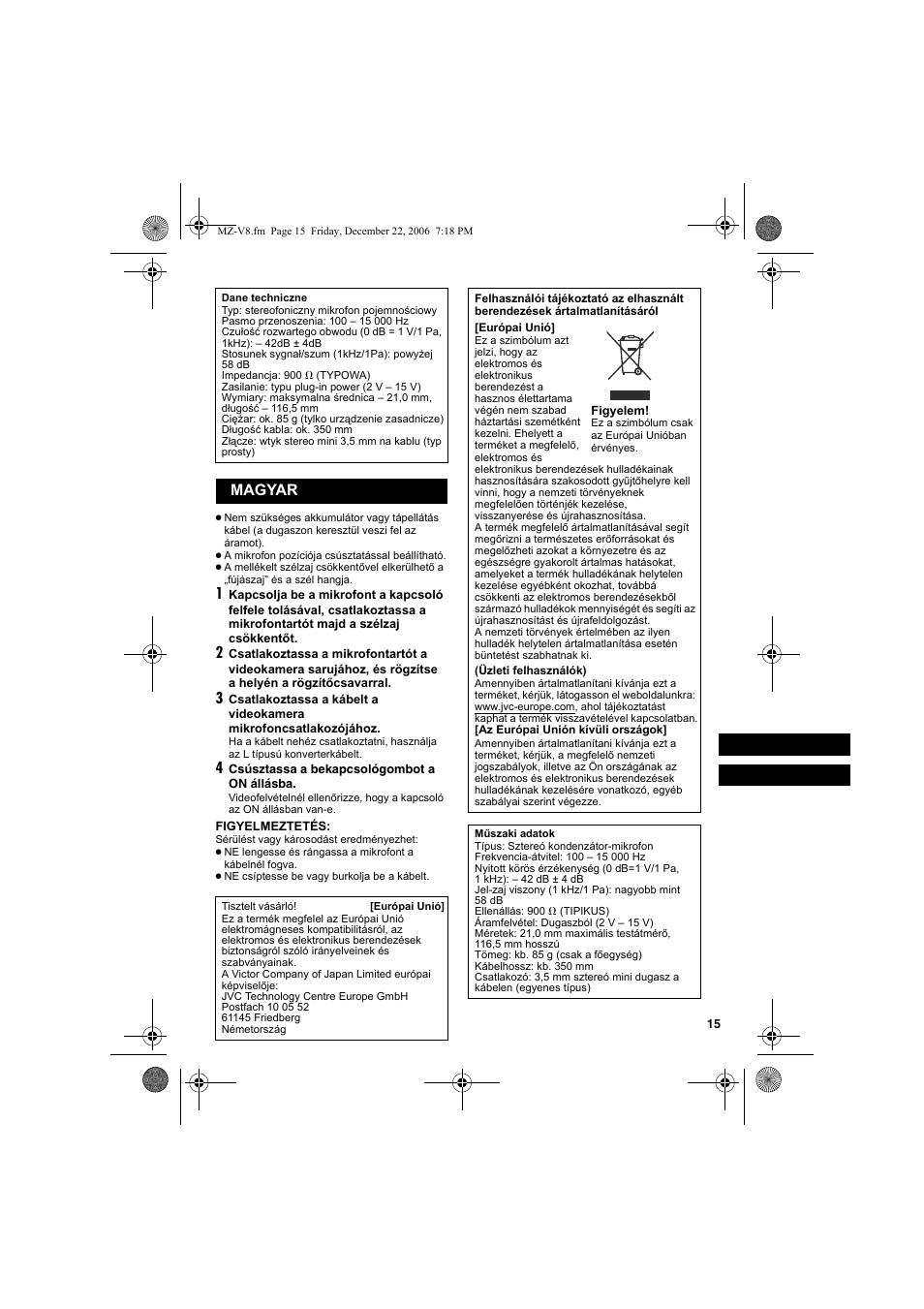 Magyar | JVC MZ-V8U/AC User Manual | Page 15 / 24