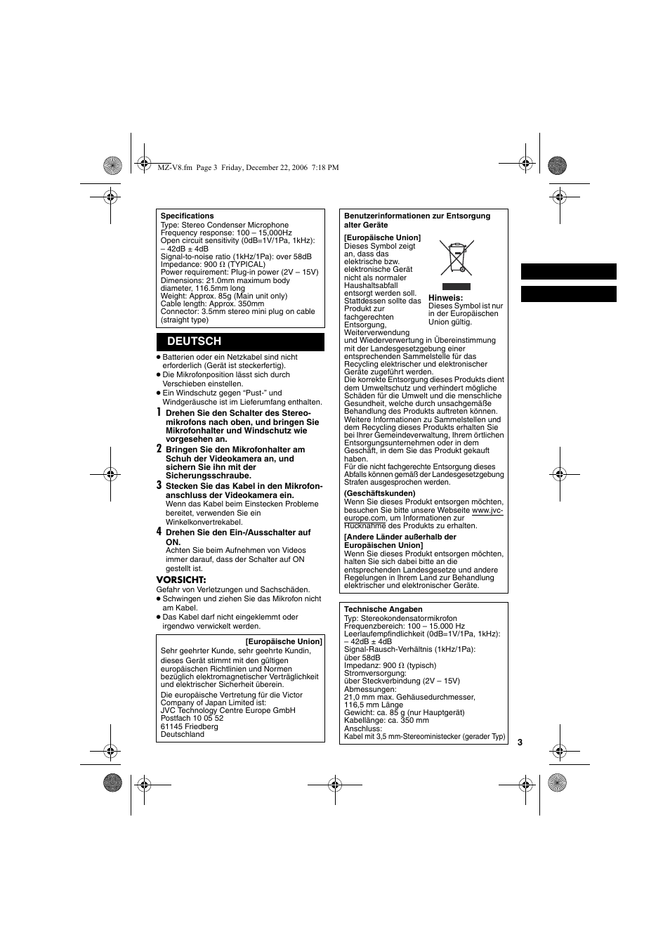 Deutsch | JVC MZ-V8U/AC User Manual | Page 3 / 24