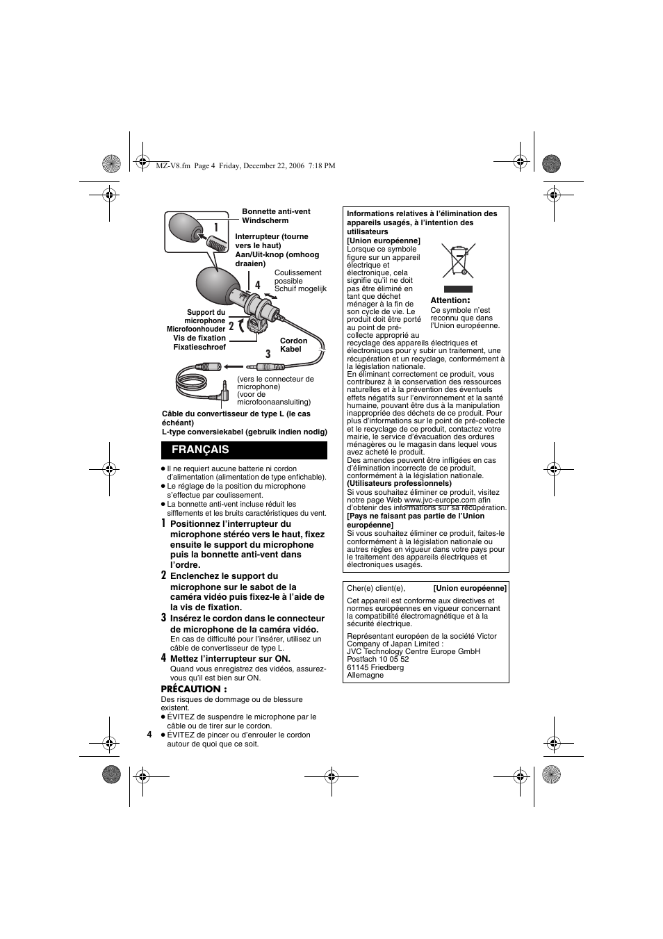 Français | JVC MZ-V8U/AC User Manual | Page 4 / 24