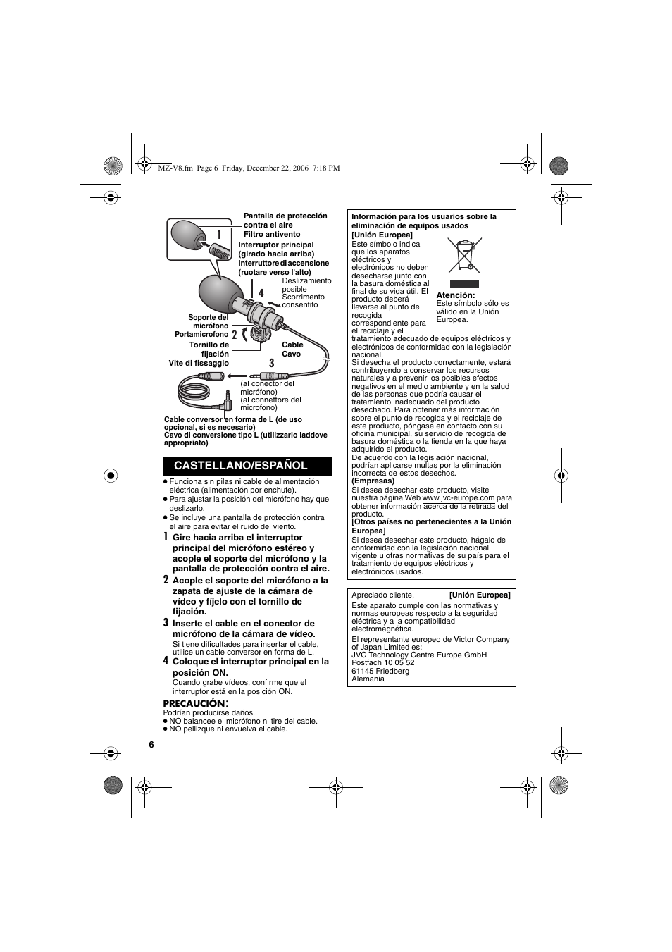 Castellano/español | JVC MZ-V8U/AC User Manual | Page 6 / 24