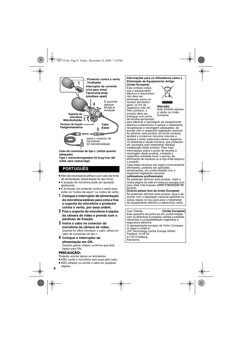 Português | JVC MZ-V8U/AC User Manual | Page 8 / 24