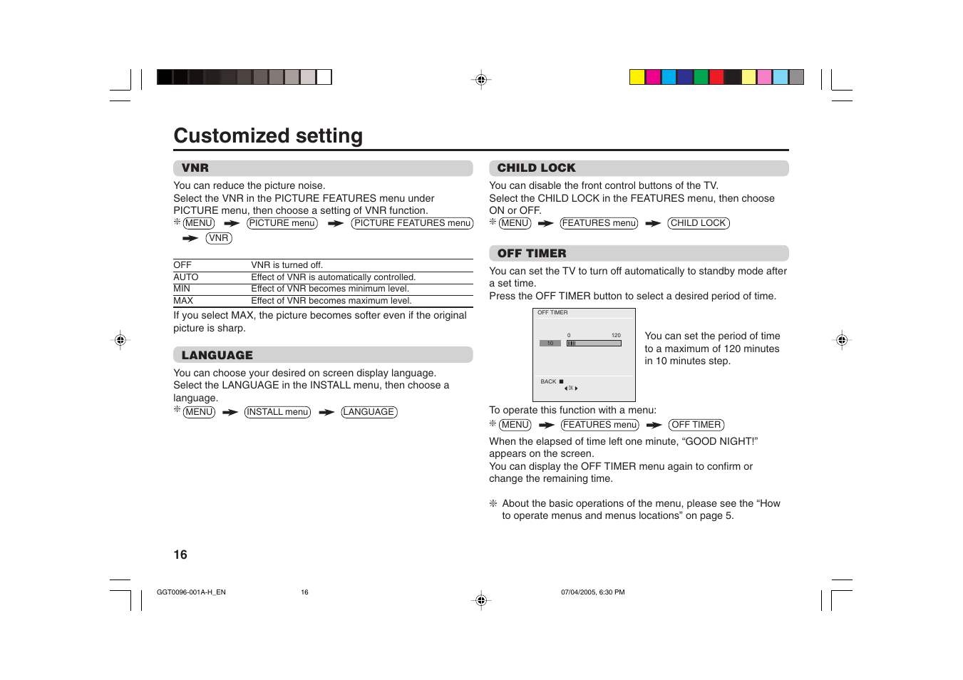 Customized setting | JVC AV-21YS24 User Manual | Page 16 / 24