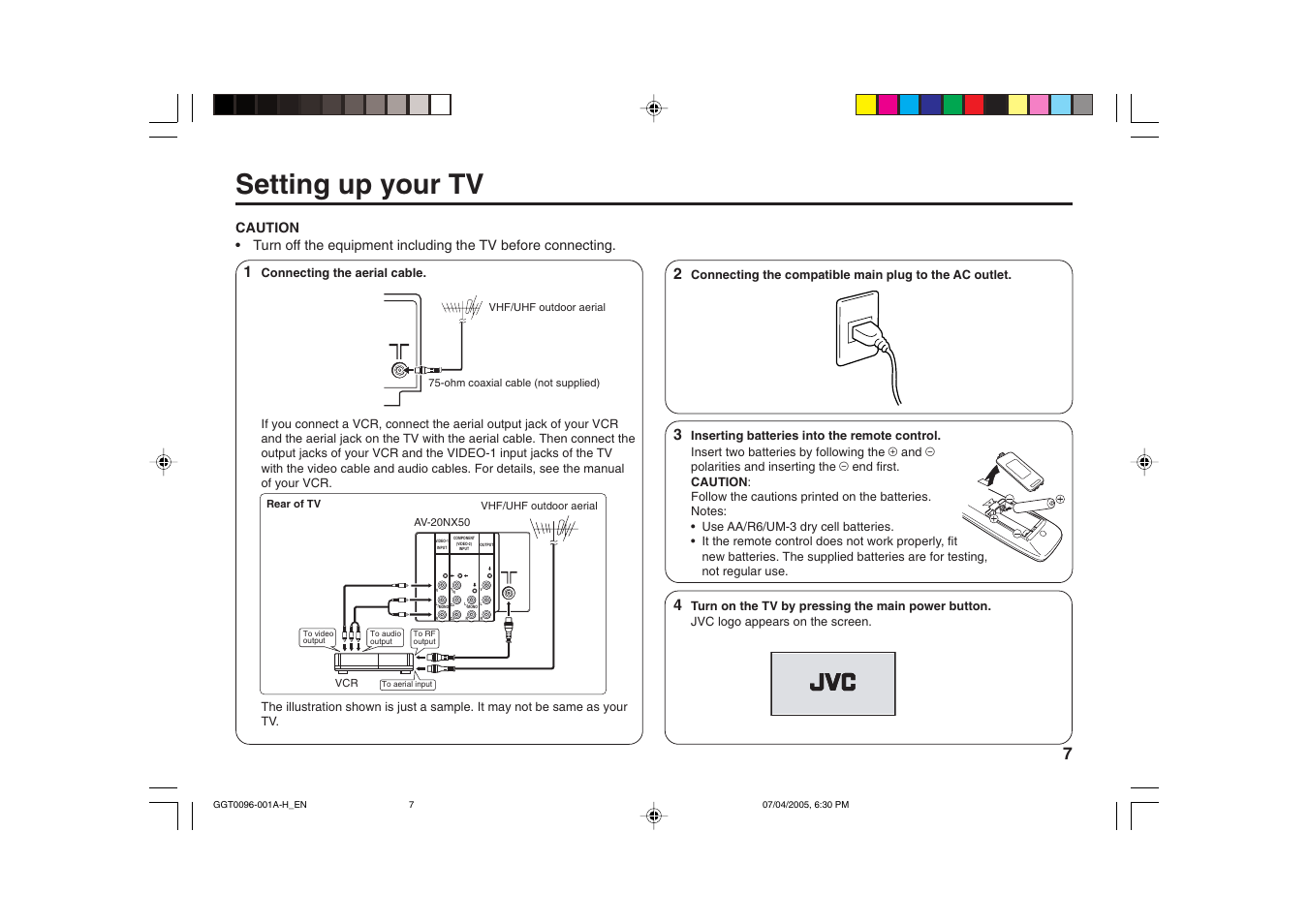 Setting up your tv | JVC AV-21YS24 User Manual | Page 7 / 24