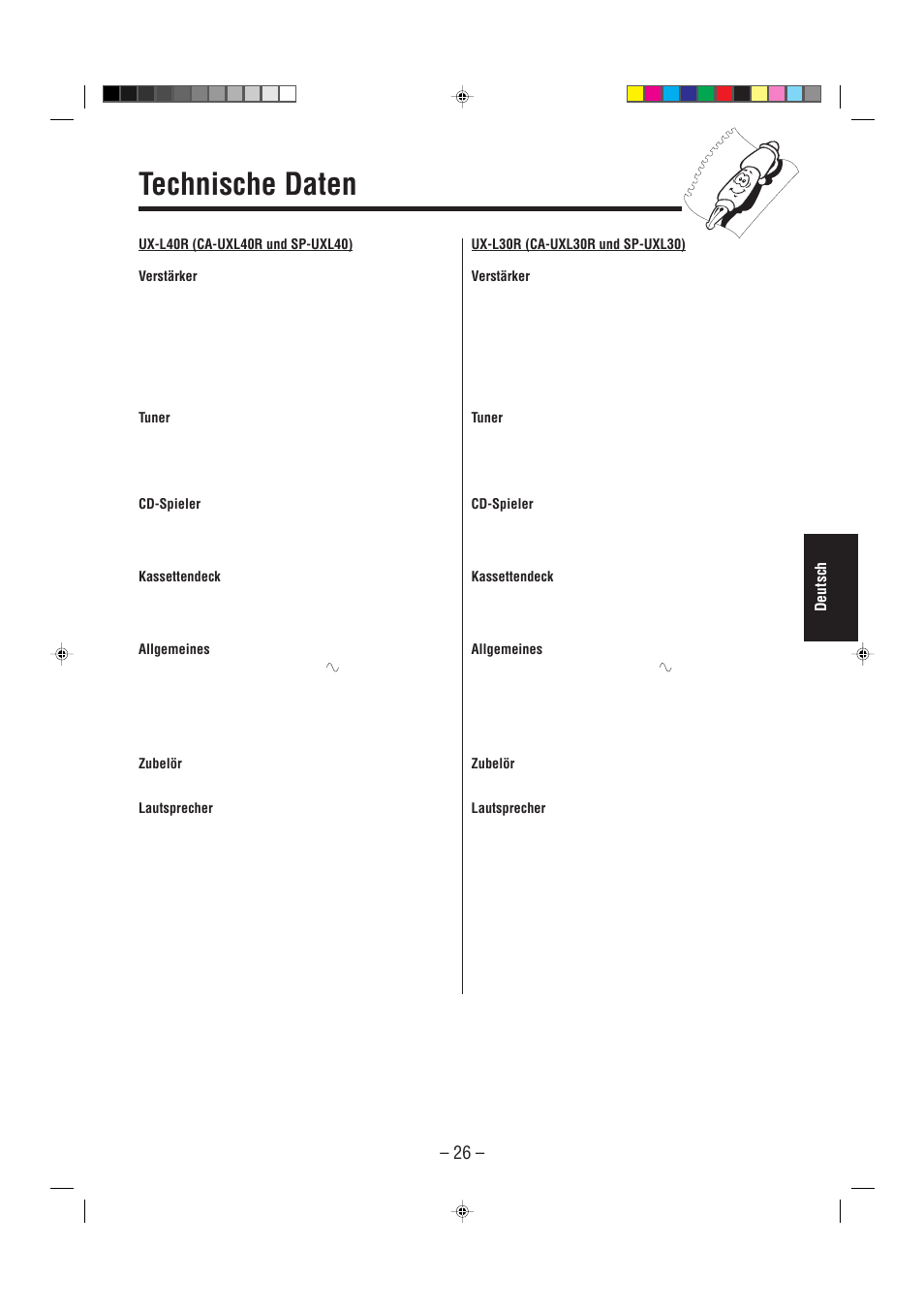 Technische daten, Deutsch | JVC UX-L30R M User Manual | Page 109 / 189