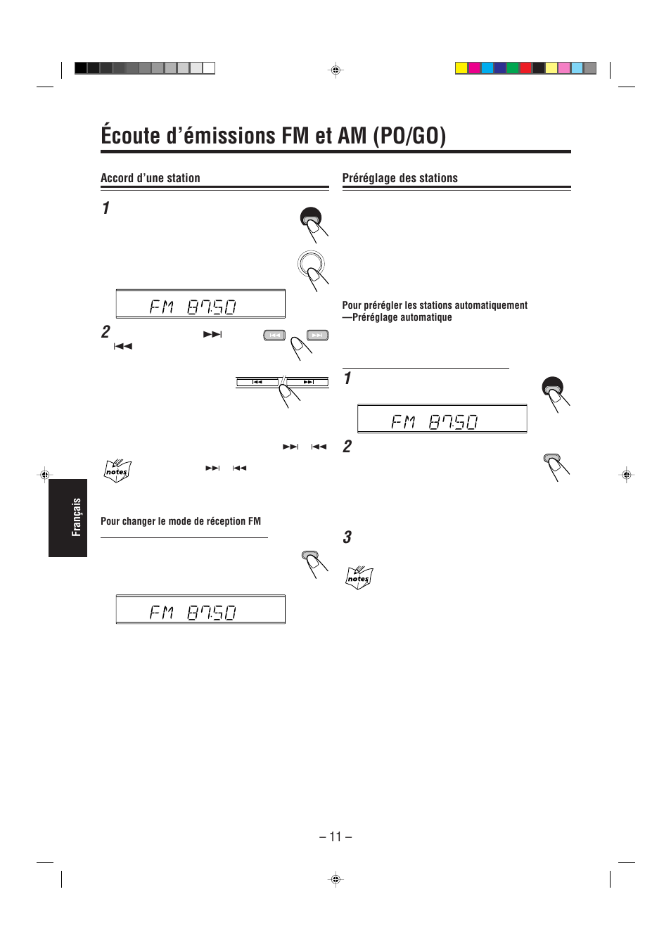 Écoute d’émissions fm et am (po/go), Accord d’une station, Préréglage des stations | JVC UX-L30R M User Manual | Page 120 / 189