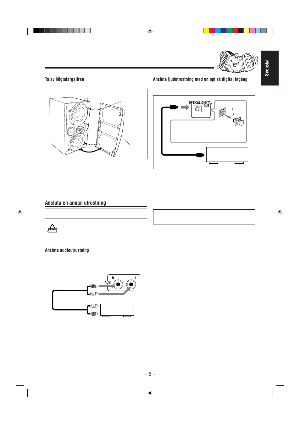 Nu kan du ansluta nätsladden, Ansluta en annan utrustning | JVC UX-L30R M User Manual | Page 13 / 189