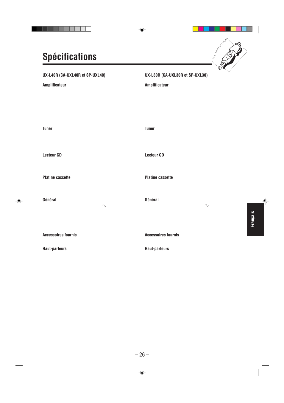 Spécifications, Français | JVC UX-L30R M User Manual | Page 135 / 189