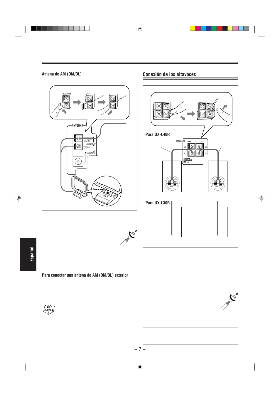 Conexión de los altavoces | JVC UX-L30R M User Manual | Page 142 / 189