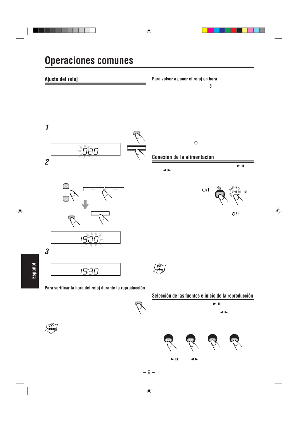 Operaciones comunes, Ajuste del reloj, Conexión de la alimentación | JVC UX-L30R M User Manual | Page 144 / 189