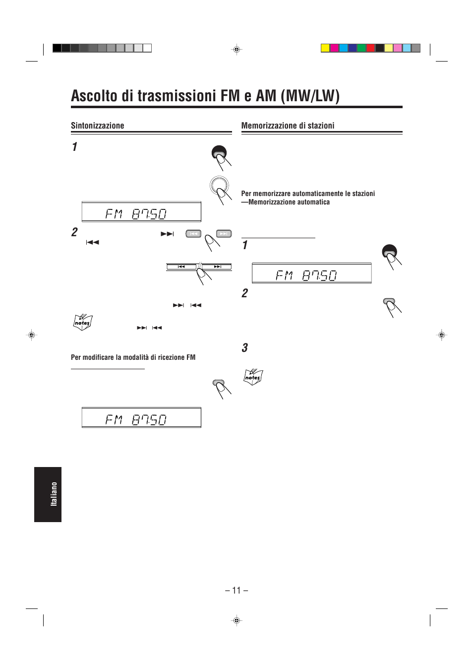 Ascolto di trasmissioni fm e am (mw/lw), Sintonizzazione | JVC UX-L30R M User Manual | Page 172 / 189