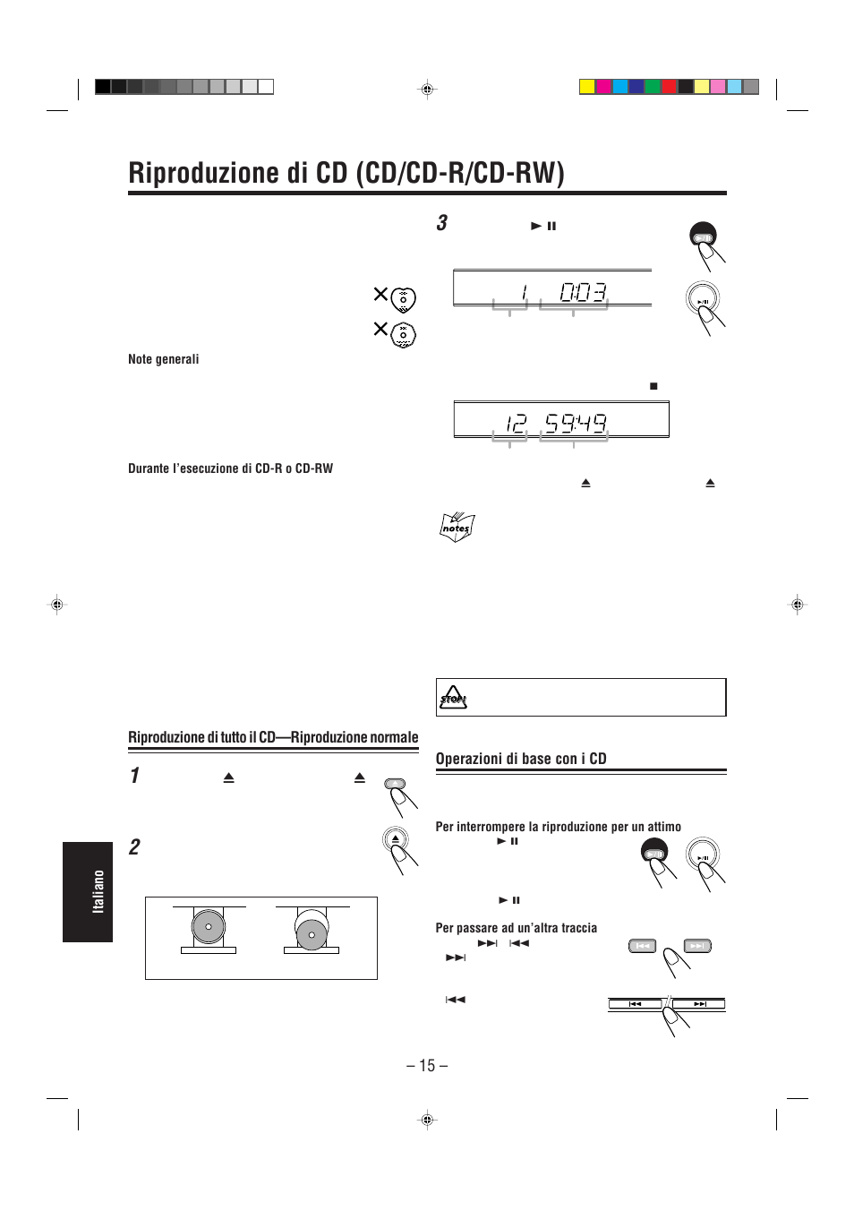 Riproduzione di cd (cd/cd-r/cd-rw), Operazioni di base con i cd, Riproduzione di tutto il cd—riproduzione normale | JVC UX-L30R M User Manual | Page 176 / 189