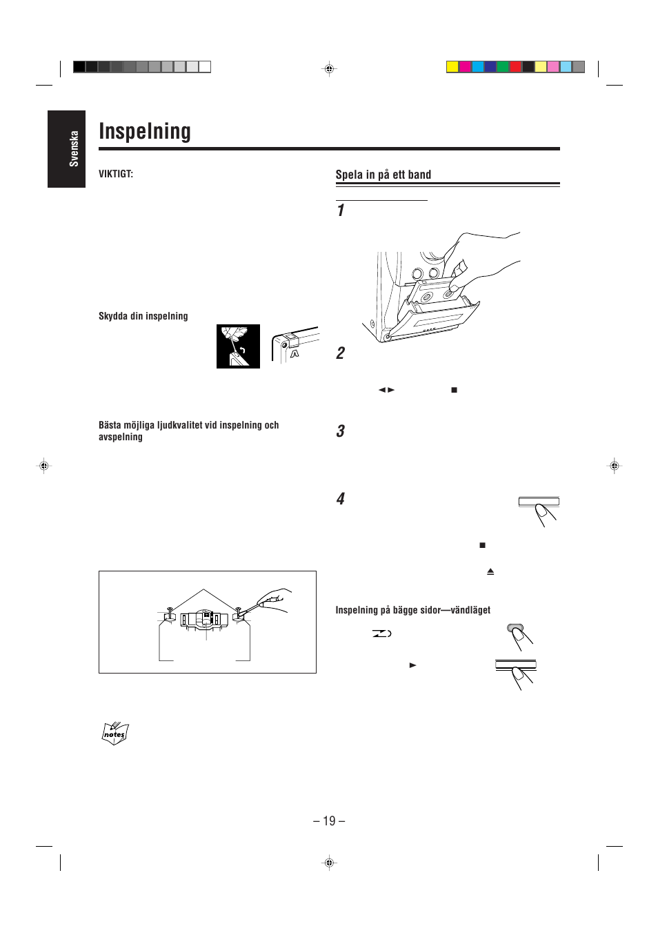 Inspelning, Spela in på ett band | JVC UX-L30R M User Manual | Page 24 / 189