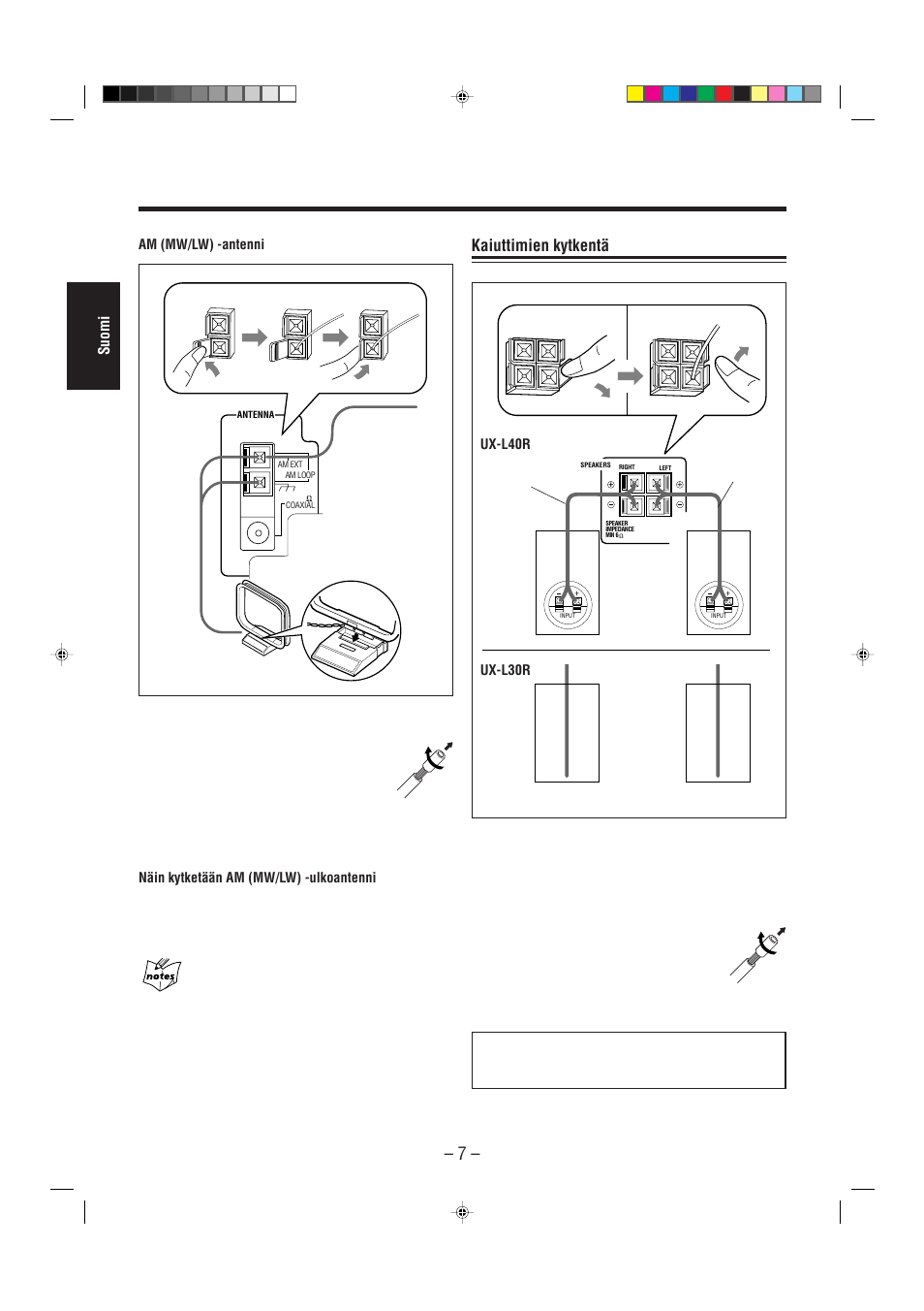 Kaiuttimien kytkentä | JVC UX-L30R M User Manual | Page 38 / 189