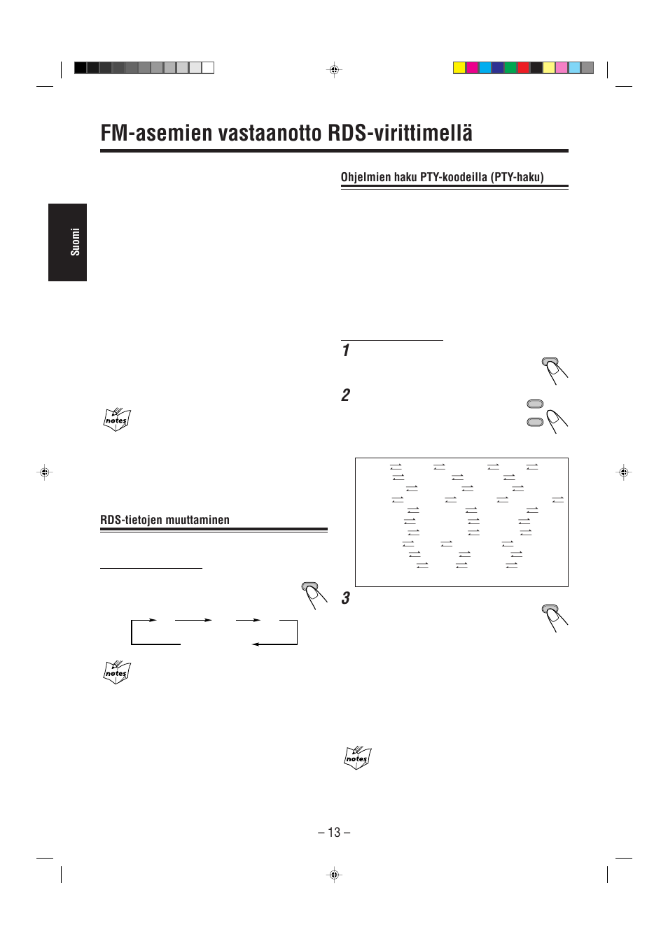 Fm-asemien vastaanotto rds-virittimellä, Rds-tietojen muuttaminen, Ohjelmien haku pty-koodeilla (pty-haku) | JVC UX-L30R M User Manual | Page 44 / 189