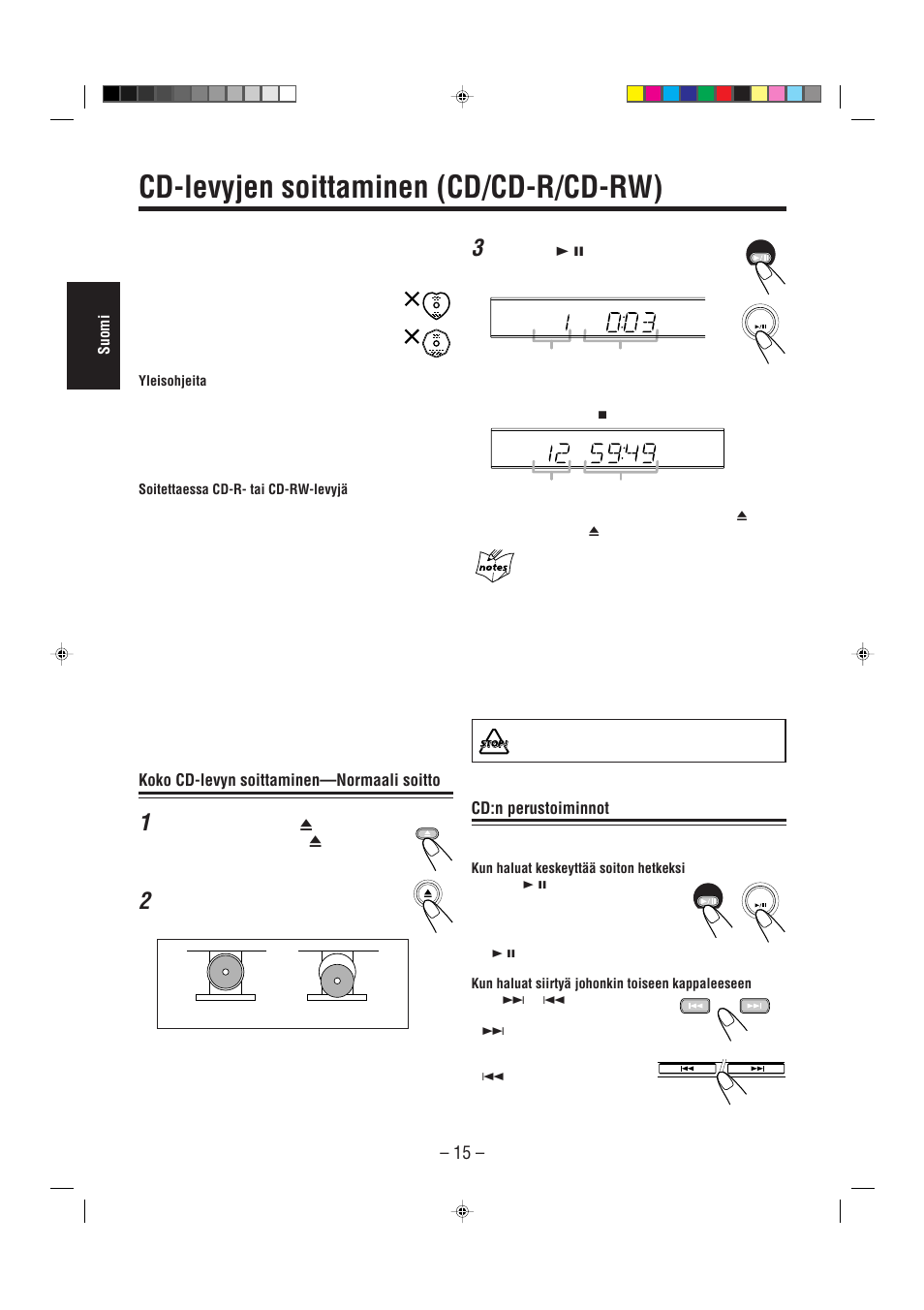 Cd-levyjen soittaminen (cd/cd-r/cd-rw), Koko cd-levyn soittaminen—normaali soitto, Cd:n perustoiminnot | JVC UX-L30R M User Manual | Page 46 / 189