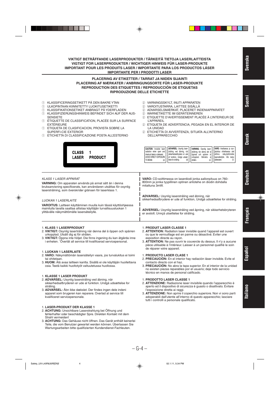 JVC UX-L30R M User Manual | Page 5 / 189
