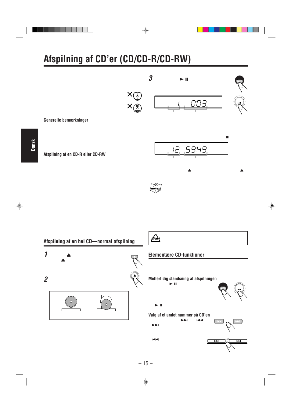 Afspilning af cd’er (cd/cd-r/cd-rw), Afspilning af en hel cd—normal afspilning, Elementære cd-funktioner | JVC UX-L30R M User Manual | Page 72 / 189