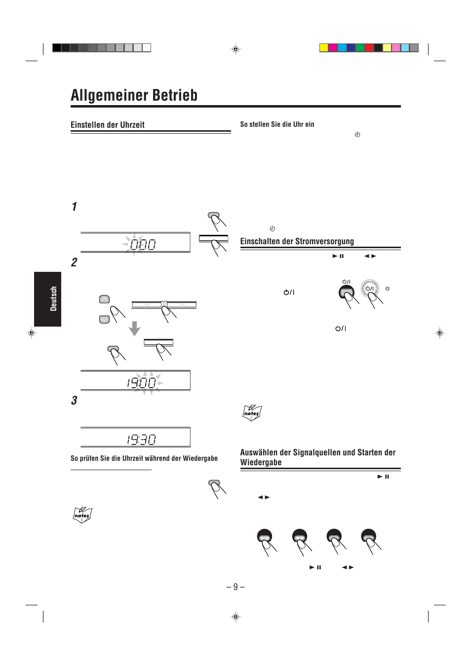 Allgemeiner betrieb, Einstellen der uhrzeit, Einschalten der stromversorgung | JVC UX-L30R M User Manual | Page 92 / 189