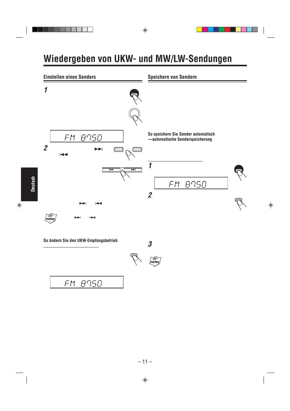 Wiedergeben von ukw- und mw/lw-sendungen, Einstellen eines senders, Speichern von sendern | JVC UX-L30R M User Manual | Page 94 / 189