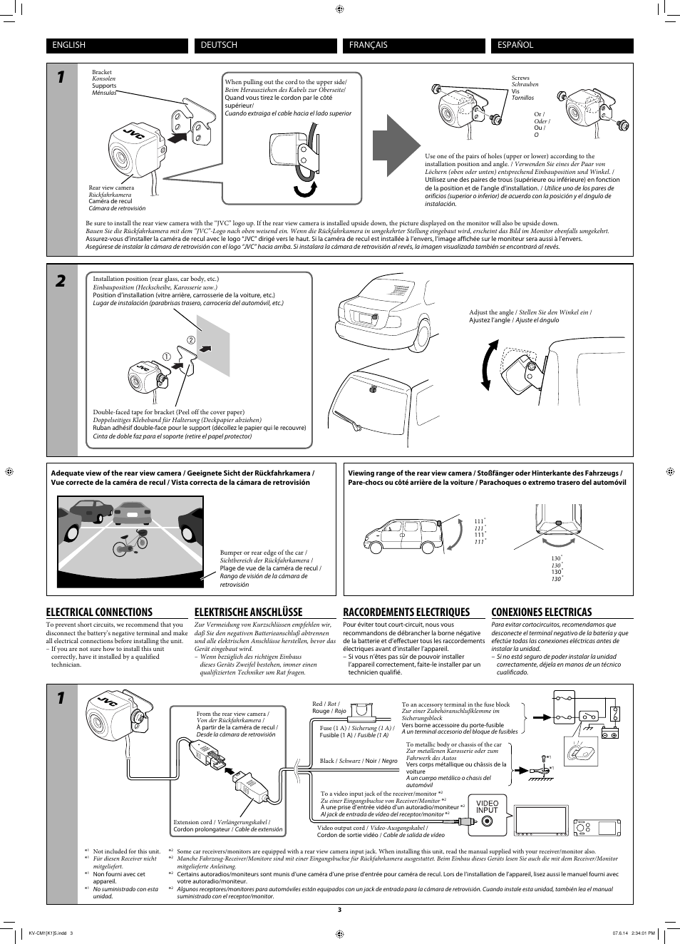 Electrical connections, Elektrische anschlüsse, Raccordements electriques | Conexiones electricas | JVC 0607NSMMDWMTM User Manual | Page 3 / 4