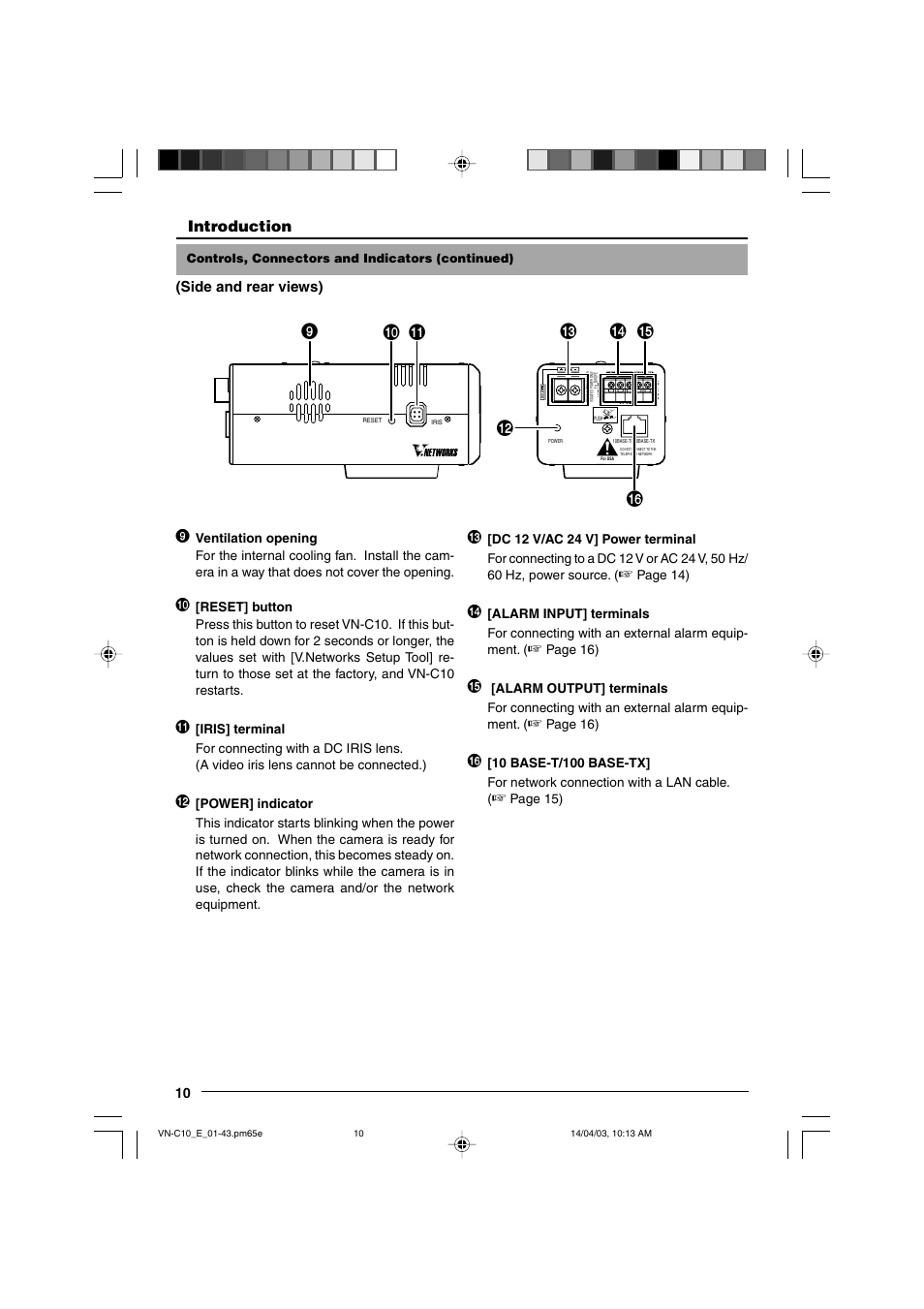 Introduction, Side and rear views) | JVC V.NETWORKS VN-C10 User Manual | Page 10 / 78