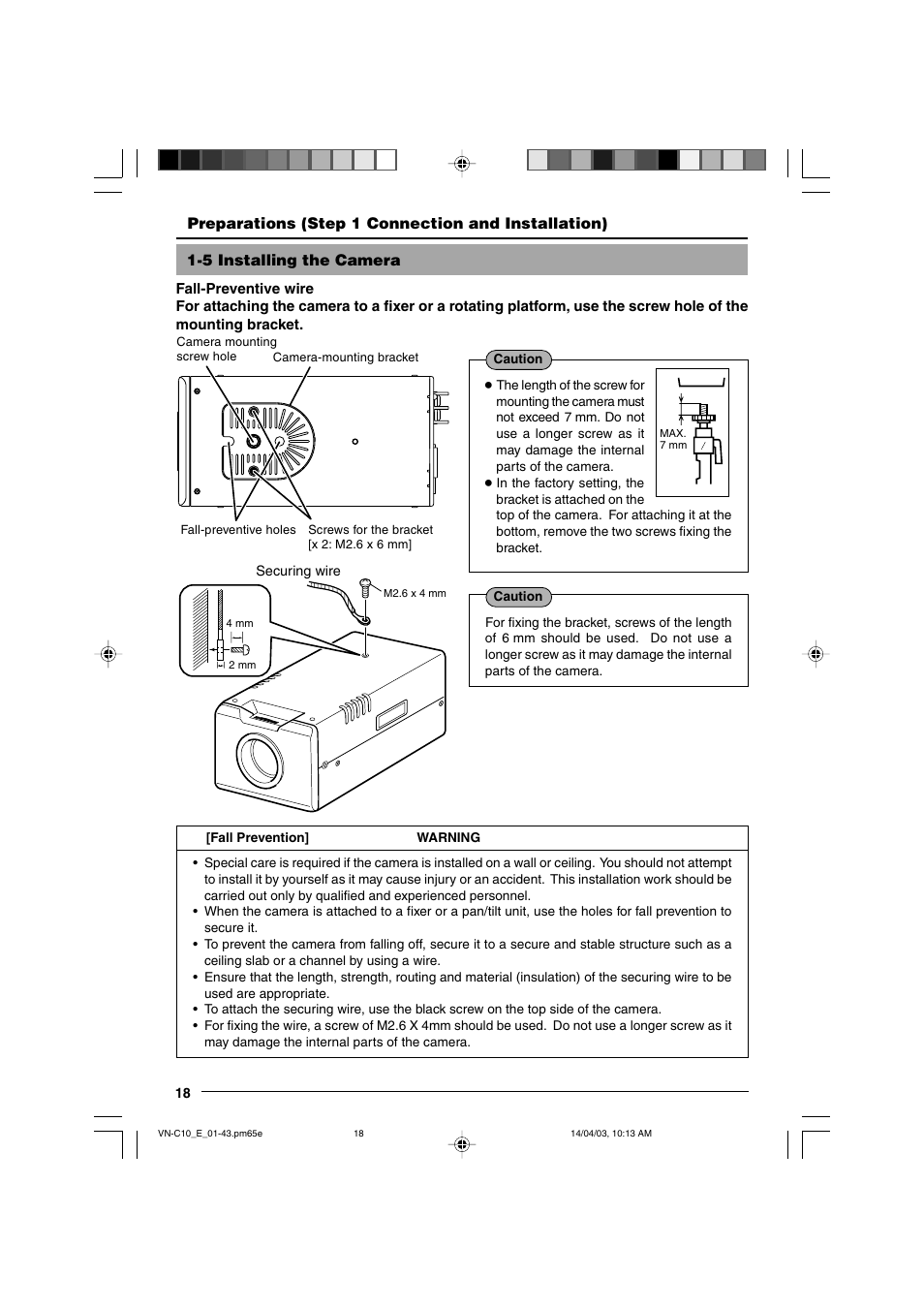 5 installing the camera | JVC V.NETWORKS VN-C10 User Manual | Page 18 / 78