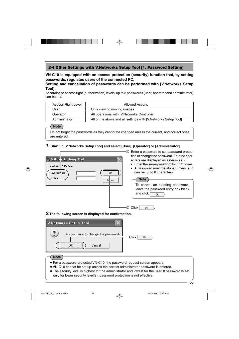 Password setting | JVC V.NETWORKS VN-C10 User Manual | Page 27 / 78