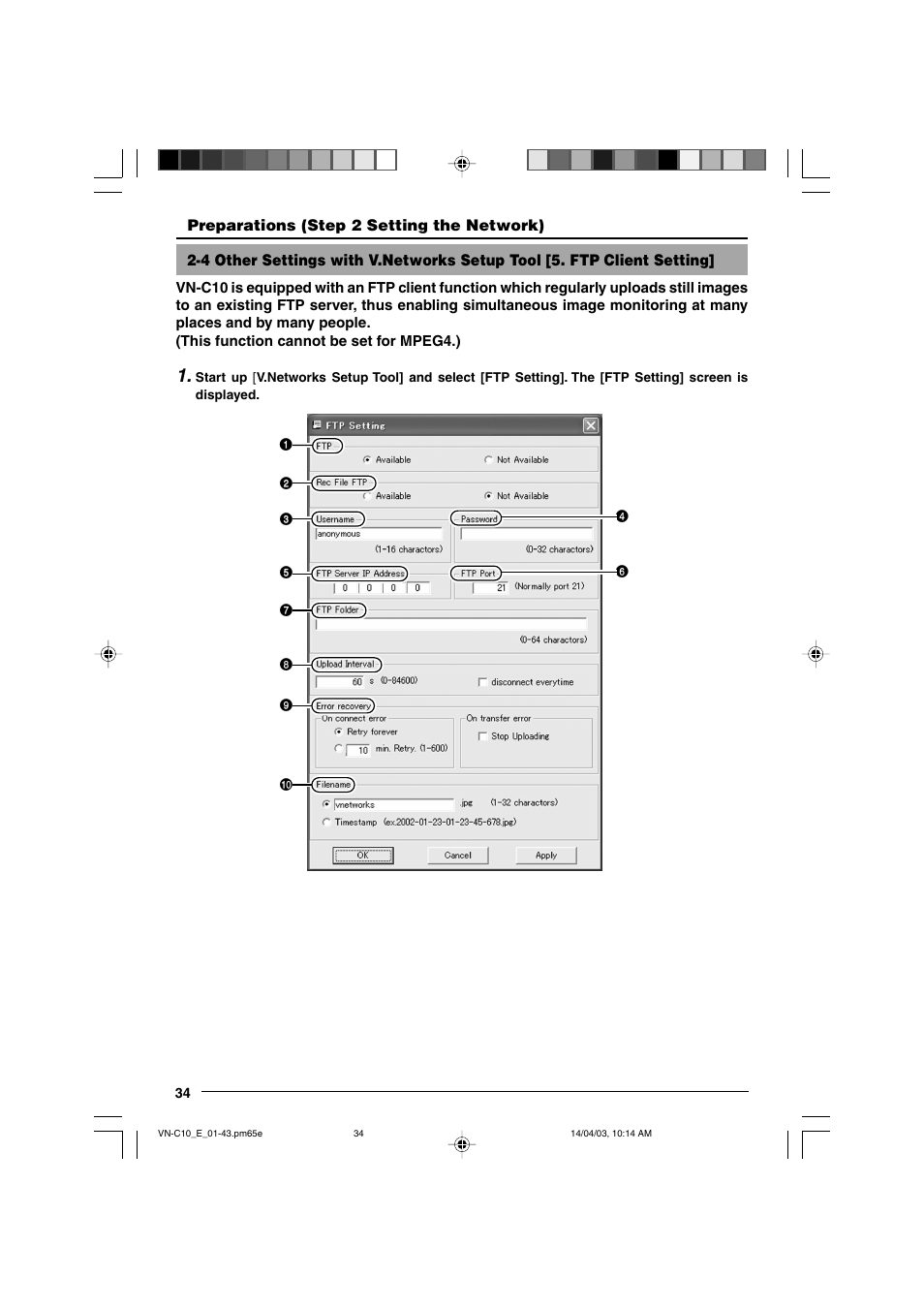 Ftp client setting | JVC V.NETWORKS VN-C10 User Manual | Page 34 / 78