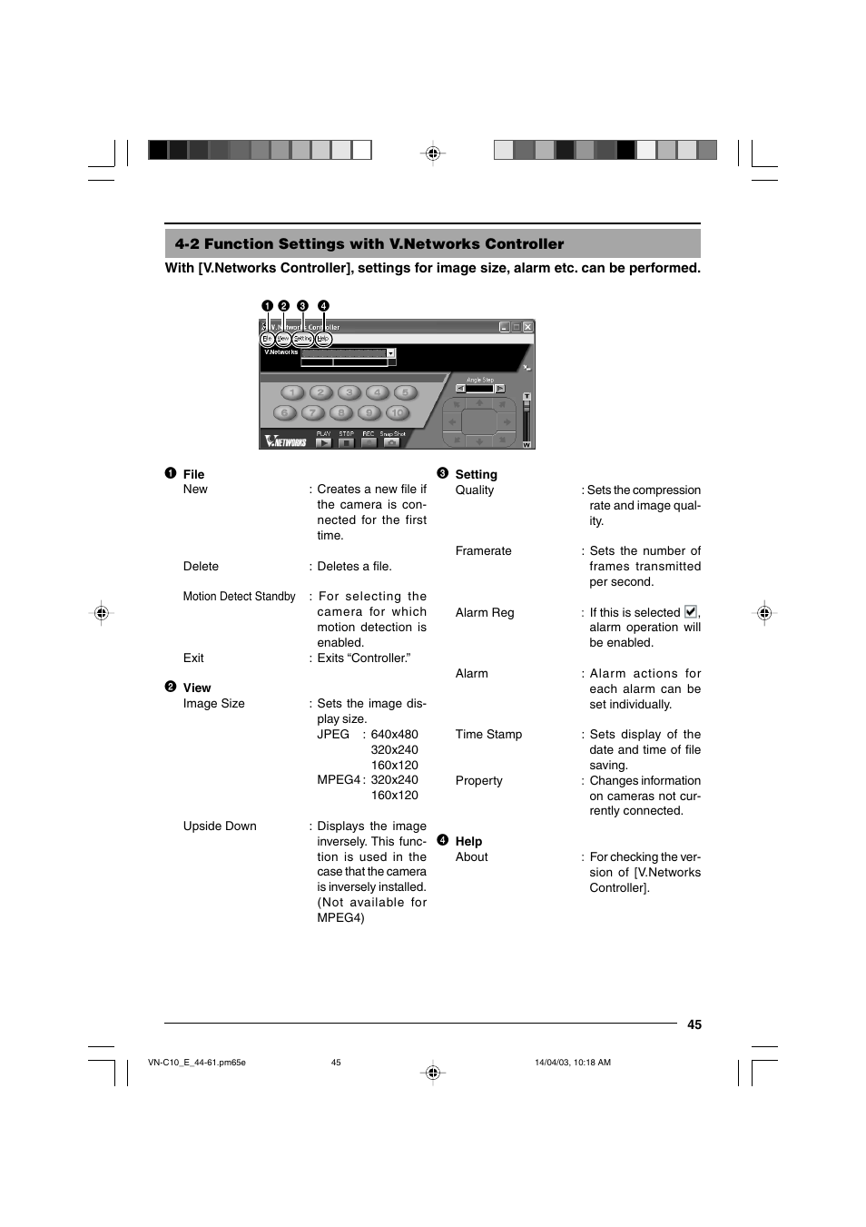 2 function settings with v.networks controller | JVC V.NETWORKS VN-C10 User Manual | Page 45 / 78
