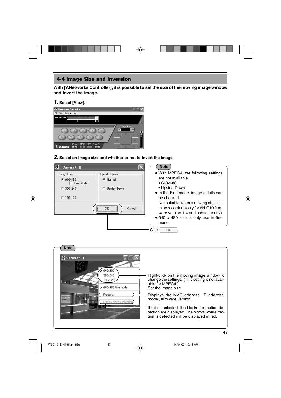 4 image size and inversion | JVC V.NETWORKS VN-C10 User Manual | Page 47 / 78