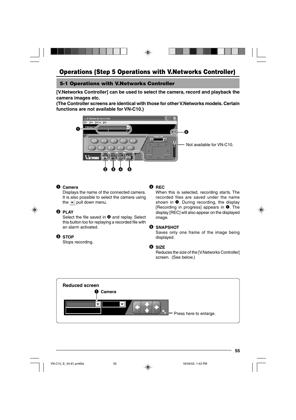 Step 5 operations with v.networks controller, 1 operations with v.networks controller | JVC V.NETWORKS VN-C10 User Manual | Page 55 / 78