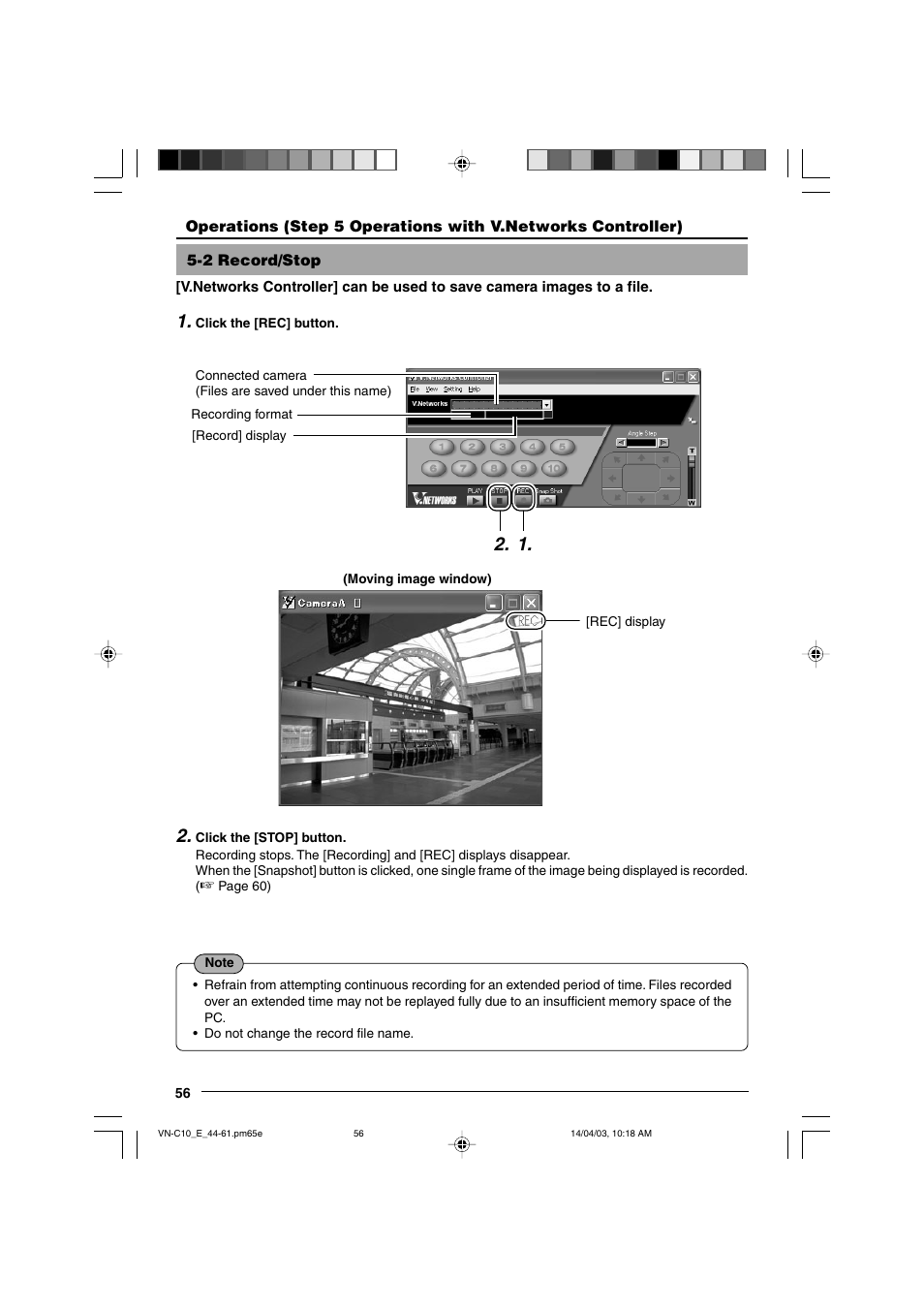 2 record/stop | JVC V.NETWORKS VN-C10 User Manual | Page 56 / 78