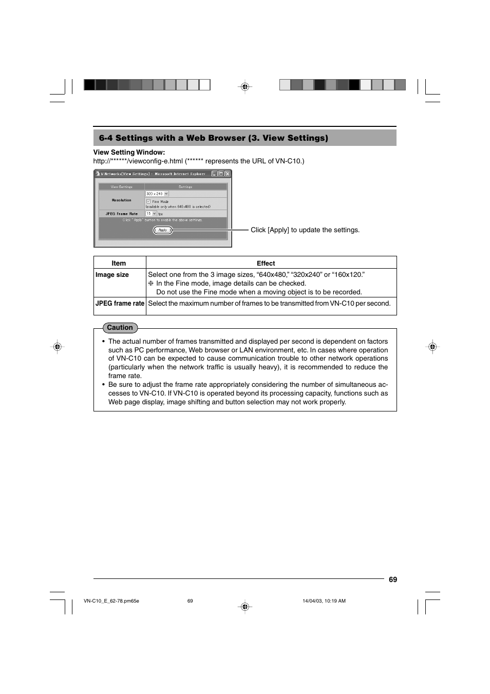 View settings, 3 view settings, 4 settings with a web browser (3. view settings) | JVC V.NETWORKS VN-C10 User Manual | Page 69 / 78