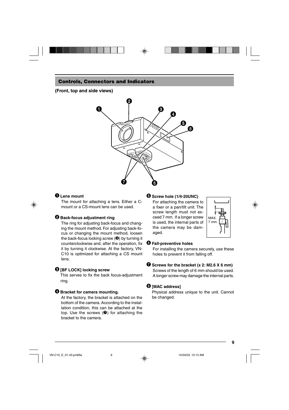 Controls, connectors and indicators | JVC V.NETWORKS VN-C10 User Manual | Page 9 / 78