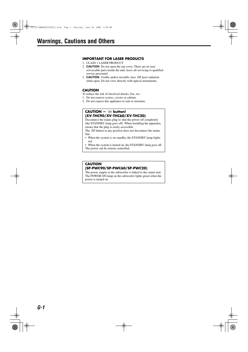 Warnings, cautions and others, Important for laser products, Caution | JVC LVT1504-005B User Manual | Page 2 / 50