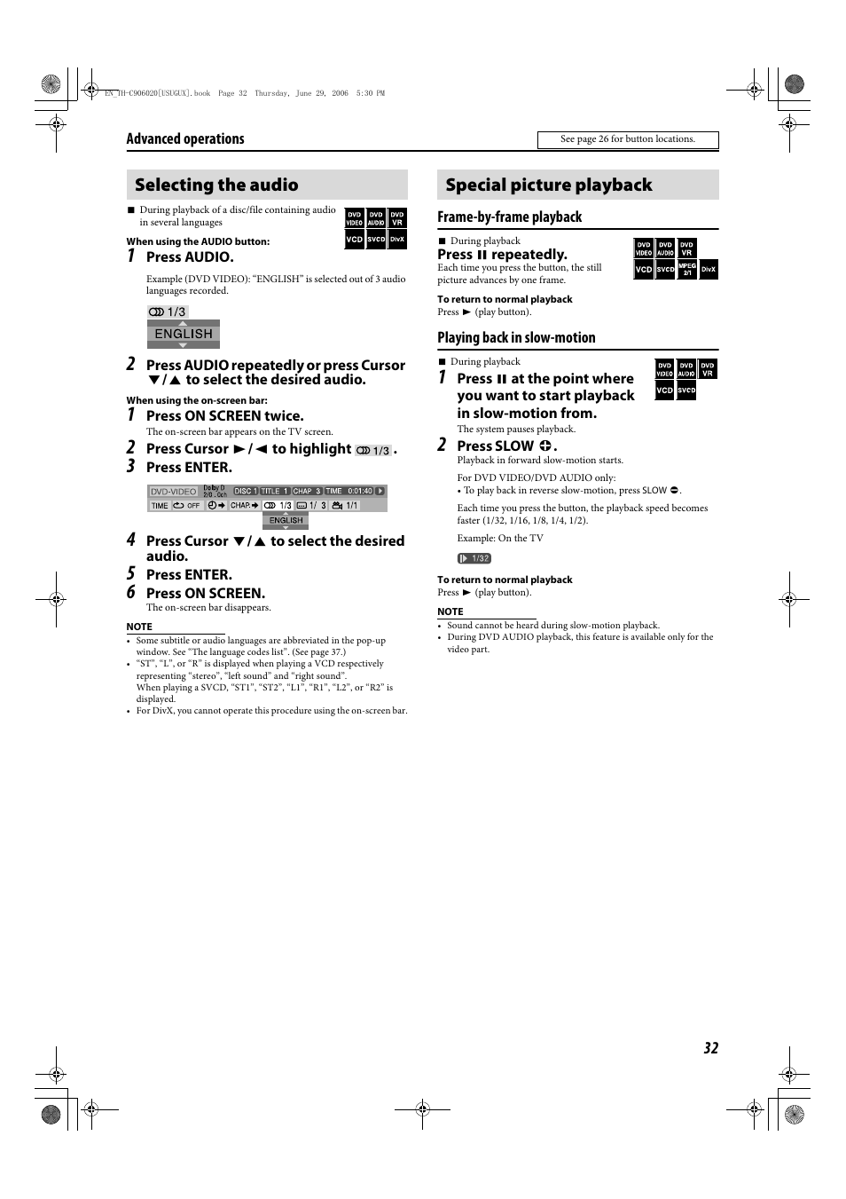 Selecting the audio special picture playback | JVC LVT1504-005B User Manual | Page 35 / 50