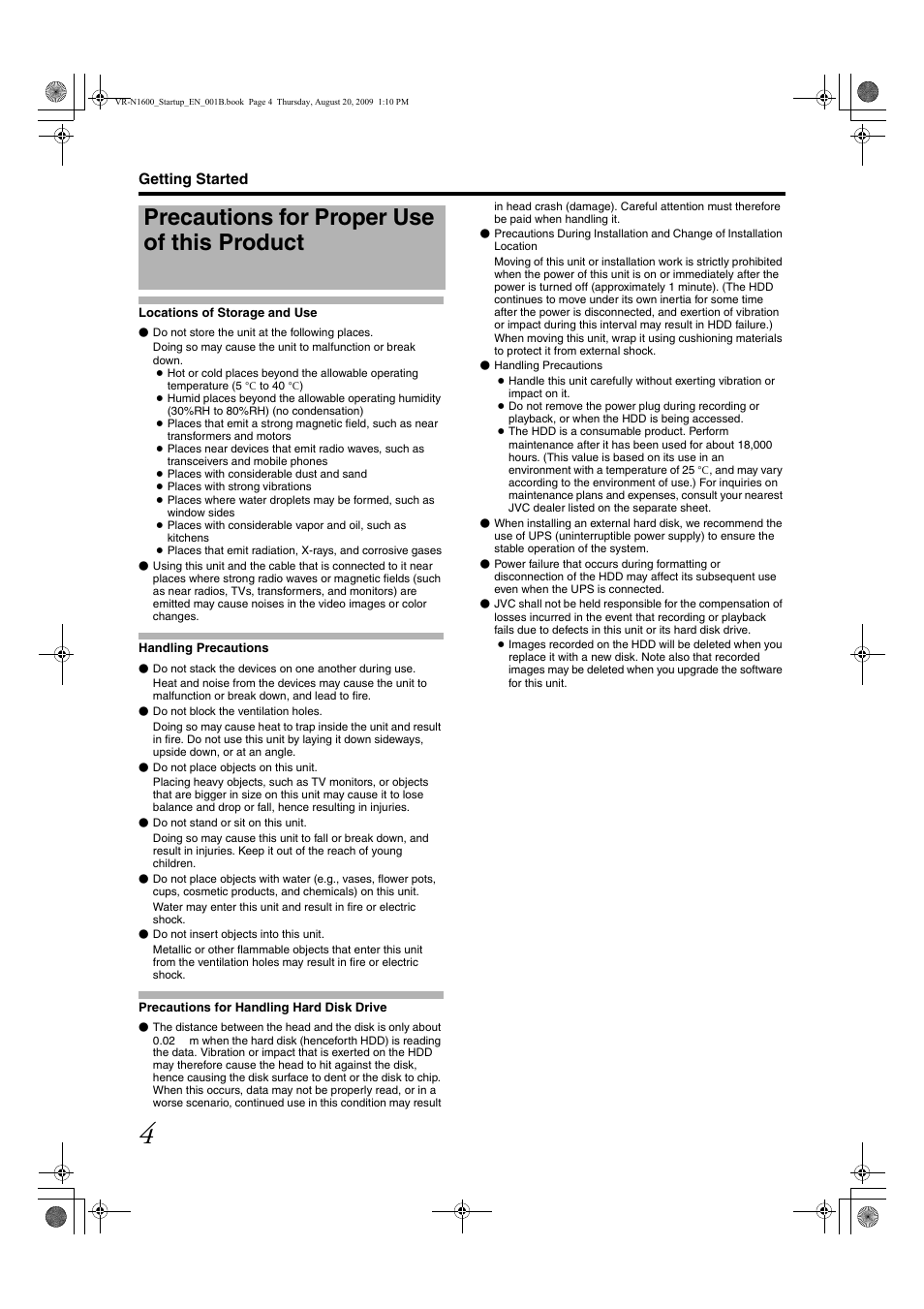 Precautions for proper use of this product | JVC LST0601-001B User Manual | Page 12 / 32