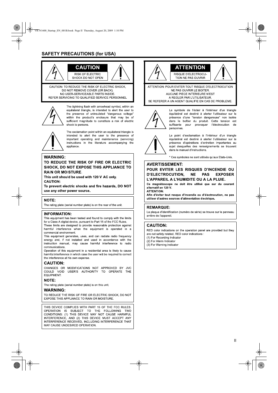 Safety precautions (for usa) | JVC LST0601-001B User Manual | Page 3 / 32