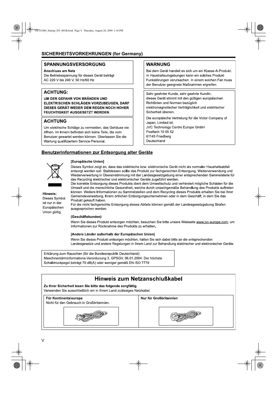 Sicherheitsvorkehrungen (for germany) | JVC LST0601-001B User Manual | Page 6 / 32