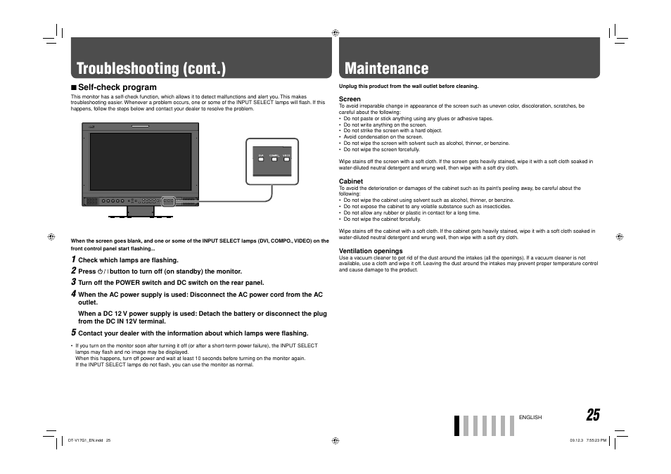 Maintenance, Troubleshooting (cont.) | JVC DT-V17G1 User Manual | Page 25 / 28