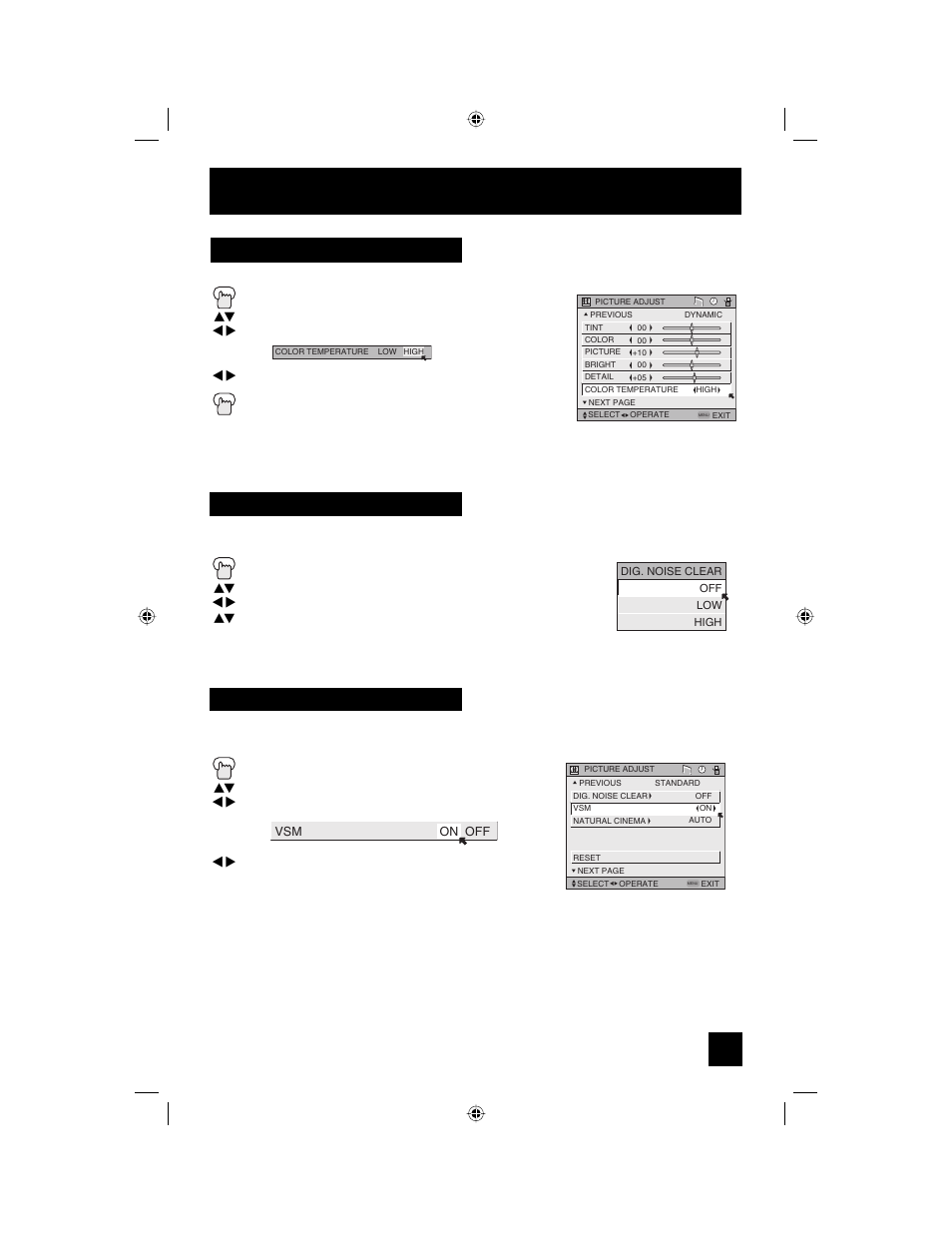 Picture adjust, Vsm) velocity scan modulation, Digital noise clear | Color temperature | JVC I'Art LCT1468-001B-A User Manual | Page 53 / 88