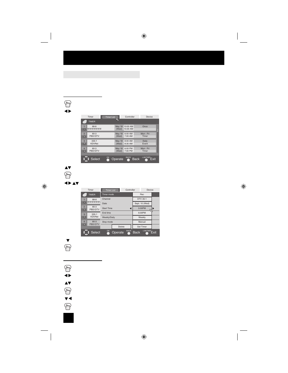 Button functions - digital, Timer list, Timer edition | Timer deletion | JVC I'Art LCT1468-001B-A User Manual | Page 72 / 88