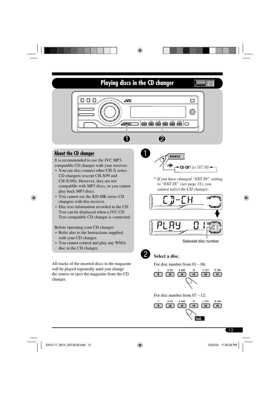 Playing discs in the cd changer | JVC GET0305-001A User Manual | Page 13 / 34