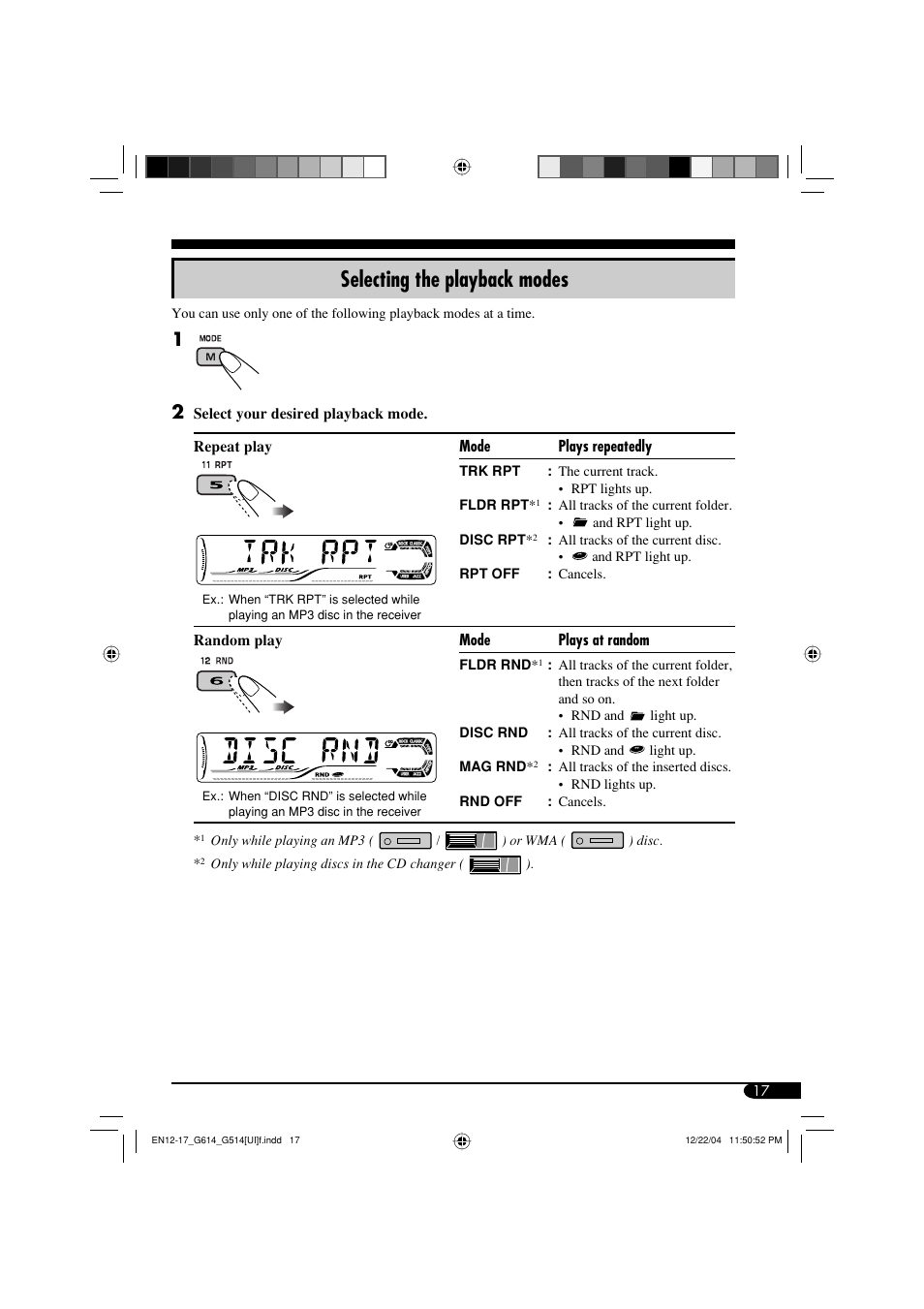 Selecting the playback modes | JVC GET0305-001A User Manual | Page 17 / 34